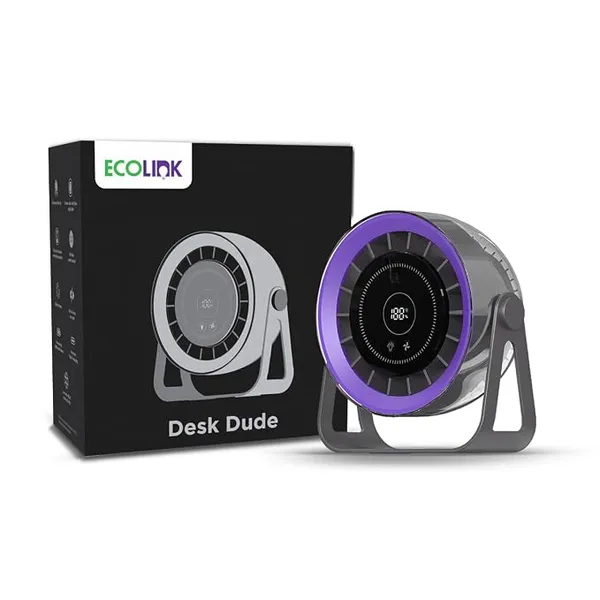 EcoLink Desk Dude Personal Desk Fan (Grey Purple) | Compact & Portable Table Fan | Powerful Airflow | USB Rechargeable | Quiet Cooling for Home & Office | Pack of 1