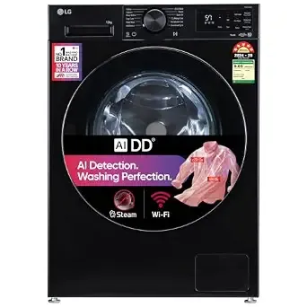 [Coupon + HDFC CC NCEMI Offer ] LG 12 Kg, 5 Star, AI DD Technology, Steam, Wi-Fi, Tempered glass door, Fully-Automatic Front Load Washing Machine (FX1412N3O, Reduce germs & allergens, Smart Fabric Care, 2026 Model, Onyx Black)