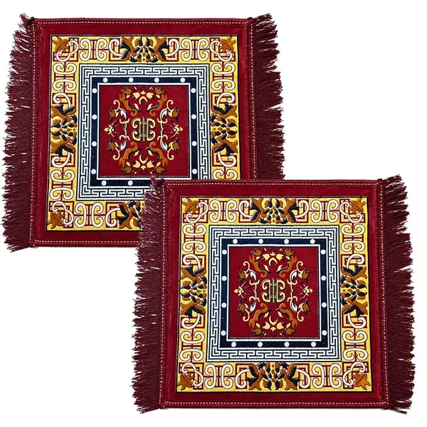 [Apply 10% Coupon] BENAVJI Velvet Traditional Floral Printed Asana Carpet Rug for Home Mandir Pooja Mat Puja Asaan Soft Floor Asana with Decorative Tassel Border Anti-Skid Multipurpose Prayer Mat Home Décor Pack of 2