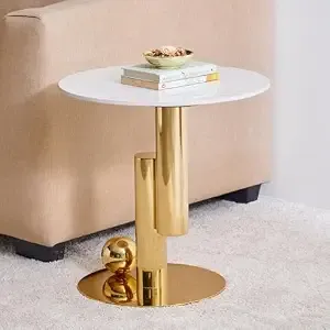 [Coupon + HDFC CC ] Home Centre | Stockholm Ceramic Top End Table | Center Table for Living Room | White | 1 Year Warranty