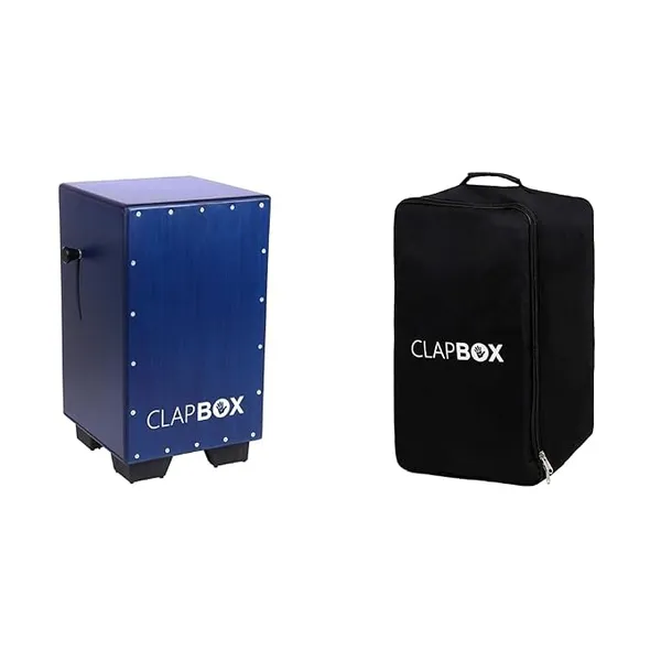 [HDFC CC] Clapbox Adjustable Snare Cajon CB40- Blue, Birch Wood (H:50 W:30 L:30) - 3 Internal Snares & Clapbox Cajon Bag with Carry Handle, Shoulder Straps - Universal Size, Single Pocket (Black)