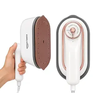 Amazon Basics Travel Folding Steam Iron 1000W | Compact & Lightweight | 180° Foldable Handle | Steam & Dry Ironing | 100ml Water Tank | Rapid Heat-Up | Adjustable Thermostat | White | BIS Certified