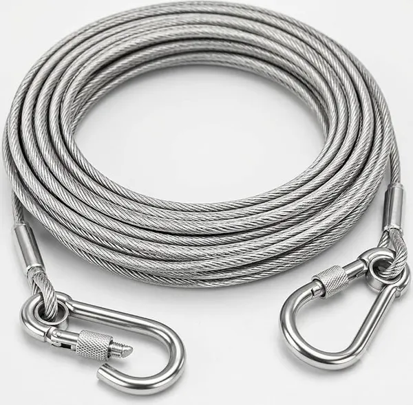 10 Meter Stainless Steel Clothesline Rope with Carabiner Hooks