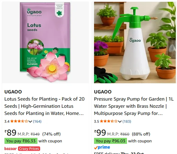 UGAOO Plants, Food & Accessories upto 88% off starting From Rs.29 @ Amazon