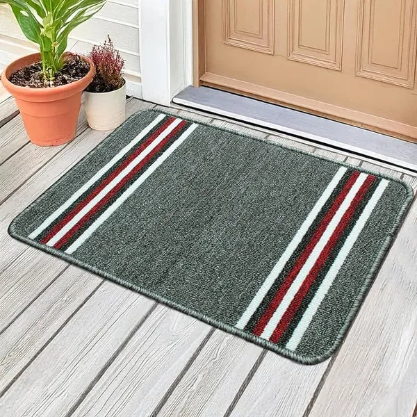 Pack of 1 Nylon Bathroom Mat Anti-Skid Bath Rug | Floor Mat for Bathroom, Kitchen, Bedroom & Office | Light Grey Stripes Design-(37x57cm)