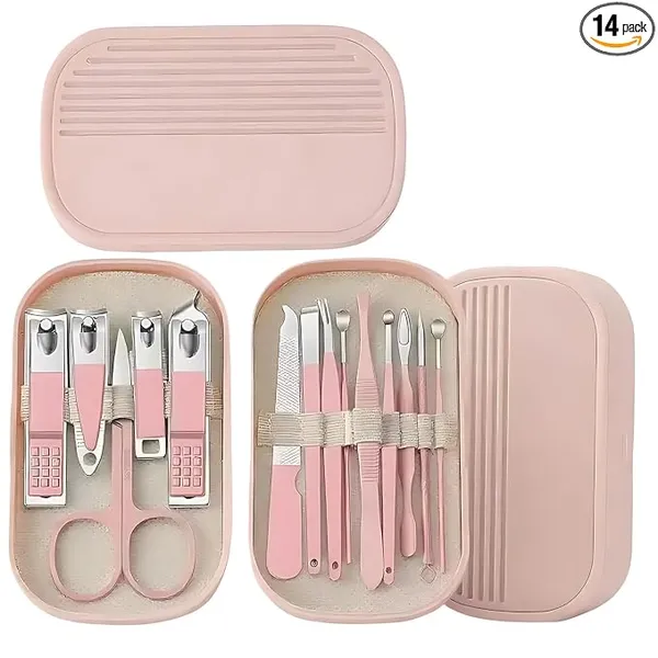Manicure Pedicure Grooming Kit Multi Tool Set Pink Storage Case