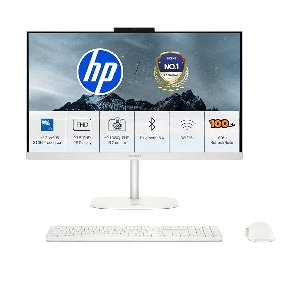 [HDFC CC] HP OmniStudio All-in-One, Intel Core 5 210H (i5 14th gen), (8GB DDR5, 512GB SSD) FHD, Anti-Glare, 23.8''(60.5cm), Win 11, Office 24, Cotton White, 4.98kg, Dual 3 W Speakers, FHD IR Camera, 24-cu0567in