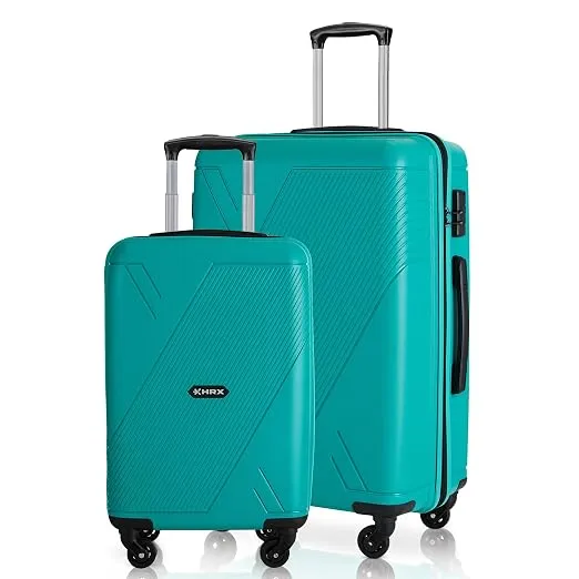 HRX Icon 2Pc Set (Cabin + Medium) Teal Polypropylene Hard Shell Suitcase Set - Premium Travel Trolley Bags with 4 Spinner Wheels, Number Lock & Water Resistant Body