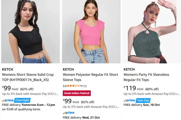 Ketch Women's Tops upto 90% off starting From Rs.99 @ Amazon
