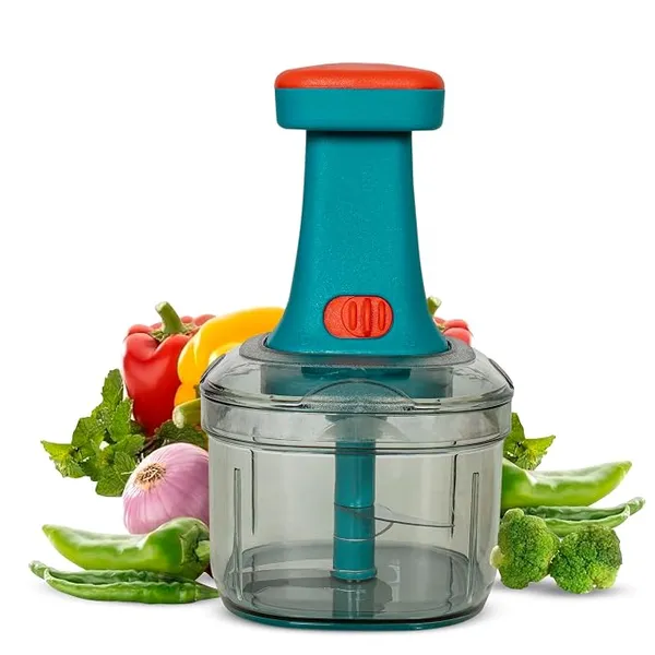ISSVWO Tekcool Manual Hand Press Push Chopper with 6 Blades for Effortless Chopping Vegetables & Fruits (Assorted, 650 ml, Plastic). Rs.179 @ Amazon