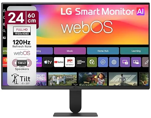 [Coupon + Apay ICICI CC ] LG 24U511SB 60 cm (24 Inch) Full HD (1920x1080) IPS Smart Monitor, 120Hz, webOS26, Wi-Fi, Bluetooth, AirPlay, 5W X 2 Speakers, HP Out, HDMI x2, USB-A, Reader Mode, 3-Side Virtually Borderless (Black)