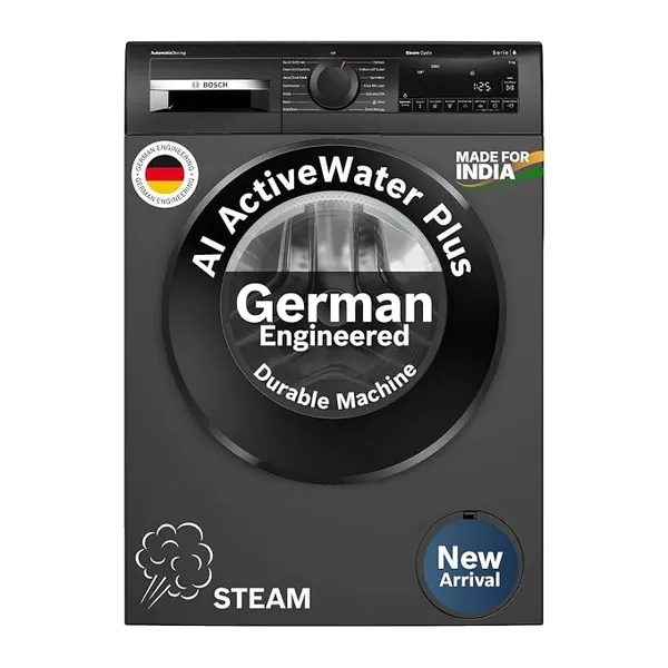 [HDFC CC] Bosch 9 kg 5 Star Front Load Fully Automatic Washing Machine, AI ActiveWater, Automated Dosing of Detergent(ADOS),Inbuilt heater, 14 Wash Programs,53L Large Drum,Cast Iron Grey,WGA242IRIN (2026 Model)