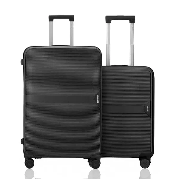 HRX Parabola 2-Piece Luggage Set (Cabin + Medium) Haileys Black Polypropylene Hard Shell Suitcase Set - Premium Travel Trolley Bags with 8 Spinner Wheels, Number Lock & Water Resistant Body
