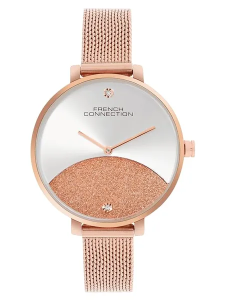 French Connection Silver with Rose Gold Shimmer Dial Analog Watch for Women - FCN089SRGM