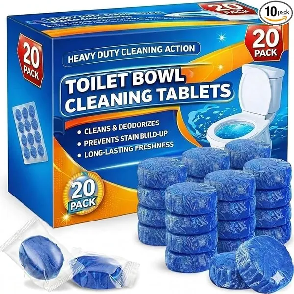 Pack of 30 Automatic Flush Toilet Bowl Cleaner Tablets, Bathroom Toilet Tank Cleaner, Powerful Cleaning Ball Toilet Blue Deep Clean Bubbles, Mild Lemon Scent (20 Blue Tabbletsss)