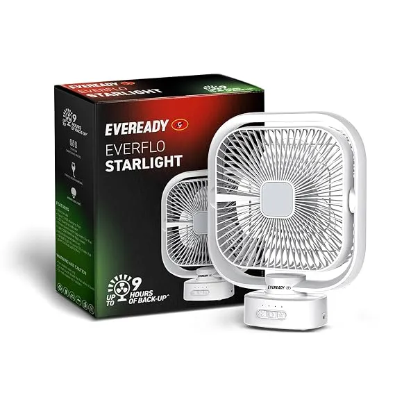 EVEREADY Everflo Starlight Rechargeable Emergency Fan, 8-inch