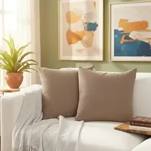 STITCHNEST 24x24 Inches Brown Solid Jute Cushion Cover Set of 2 | Durable Textured Pillow Covers for Sofa, Bed & Living Room | Natural Fiber | Modern Minimal Style | Perfect for Home Decor
