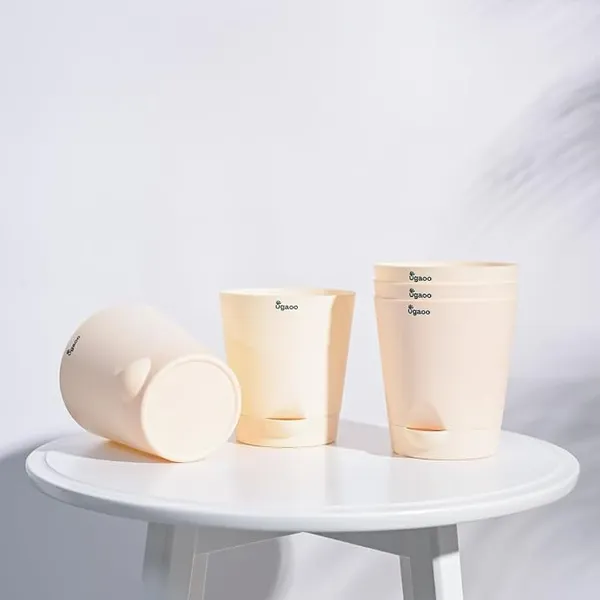 UGAOO 5 Inch Krish Self Watering Planter - Set of 5 (Ivory) | Flower Pots for Indoor Plants | Plastic Planter Pots | Decorative Pots for Living Room, Kitchen, Office | Planters for Home Decor