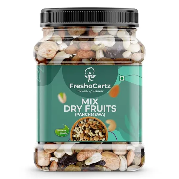 FreshoCartz Mix Dry Fruit 250GM | Mixture of Nuts and Dry Fruits | Panchmewa | Nutmix | Almonds, Cashew Nuts, Black Raisins, Green Raisins, Apricots - Jar Pack