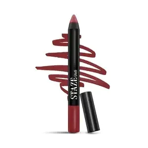 [Apply 5% Coupon] Staze Pout On Transfer proof Lip Crayon | Upto 12 hours long stay | One Swipe High Matte Pigment | Vitamin E & Jojoba Oil | Sharpenable Smudgeproof & Waterproof Lip Crayon | 10 Royally Ruby | 3.5g