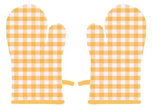 Airwill 100% Heat Resistance, Checkered Designed Kitchen Oven Mitts (Gloves) (Yellow, Pack of 2)
