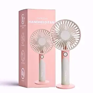 One94Store Mini Handheld Fan, USB Rechargeable Fan with 1800mAh Battery, 6-Speed Cooling for Home Office Travel, Pink & Grey