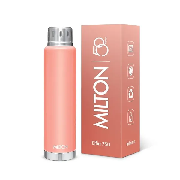 Milton Elfin Thermosteel 750 ml Water Bottle, 24 Hr Hot and Cold I Leak Proof Lid, ISI Certified I Vacuum Insulated I for Office, Gym, School I Peach