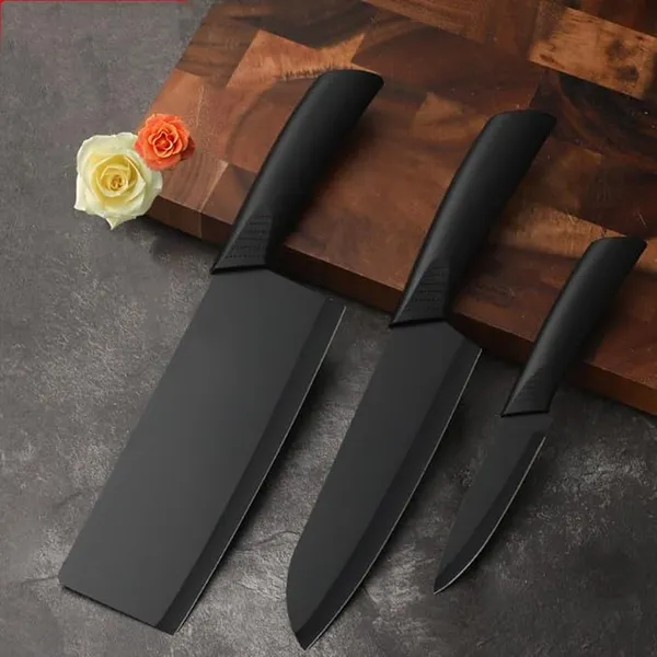 Codoule 3 Piece Black Kitchen Knife Set, Stainless Steel Chef Knife, Multipurpose Vegetable Knife, Fruit Cutting Knife, Kitchen Knife Set with Ergonomic Black Handles