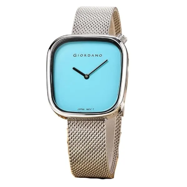 Giordano Analog Wrist Watch for Women with Stylish Metal Strap, Square dial and 3 Hand Mechanism (Blue)