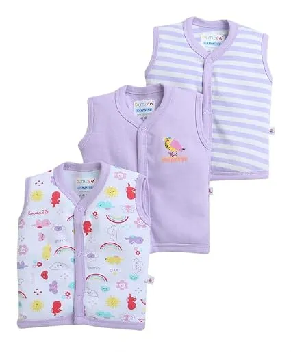 BUMZEE Baby Girls Regular Fit Sleeveless V-Neck Cotton Jablas,Pack of 3