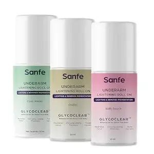 Sanfe Underarm Lightening Roll On with 5% AHA Glycolic Acid & Salicylic acid 0.5% W/W For Underarms | Lightens & Remove Pigmentation | Deodorant for Underarms | Glycoclear Technology | (Pack of 3)