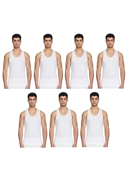 Rupa Jon Sleeveless Vest for Men, 100% Cotton Fabric, Round Neck, White