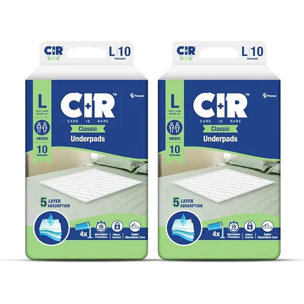 CIR Classic Underpads for Adults Large Size 60 x 90 cm, Disposable Bed Pads for Patients & Elderly, Up to 10 Hours Absorption, Super Soft Polymer Absorbent Sheet for Bed Protection (Pack of 2)