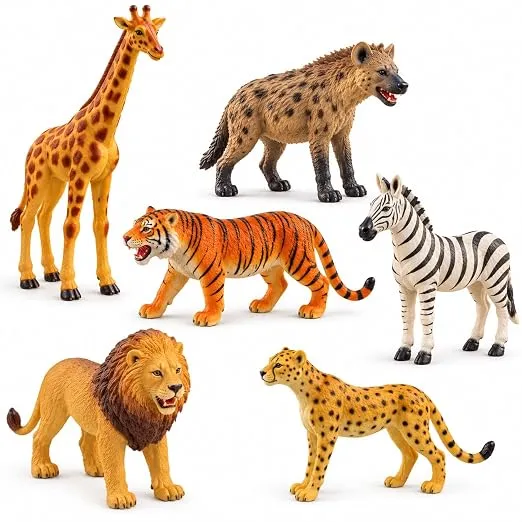 SUPER TOY Safari Animals Figures Toys -6 Realistic Wild Animal Figurines Educational Learning Toys Gift for 3 Years Old & Up Boys Girls Toddlers