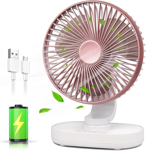 TEKCOOL 4000mAh Rechargeable Desk Fan, Portable Table Fan,USB Fan, USB Battery Powered Quiet Personal Fan,4 Speed for Home Office Travel Outdoor(Rose),