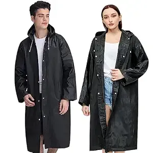 2 Pack Rain Ponchos for Adults Reusable, EVA Portable Emergency Raincoats for Women Men with Hood for Disney Outdoor, Black