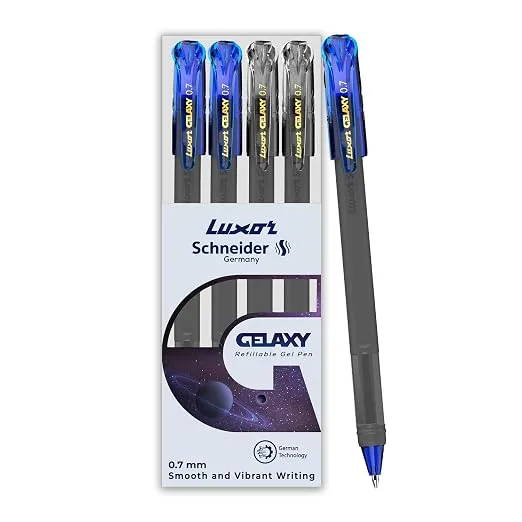 Luxor Schneider Gelaxy|Refillable Gel Pen|Pack of 4-(2Blue + 2Black)|0.7mm Precise Writing|Quick Dry Ink | German Technology|Smooth Writing Experience| Ideal for Students & Professionals