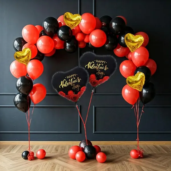 AMFIN (Pack of 57) Love Heart Foil Balloon Decoration Items, Valentine Day Combo - Red & Gold