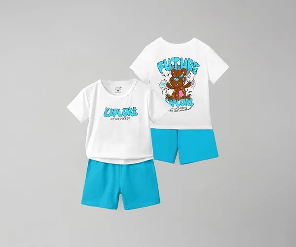 Boy's 100% Pure Cotton Premium Printed Tshirt and Shorts Co-ords Set (Pack of 1)
