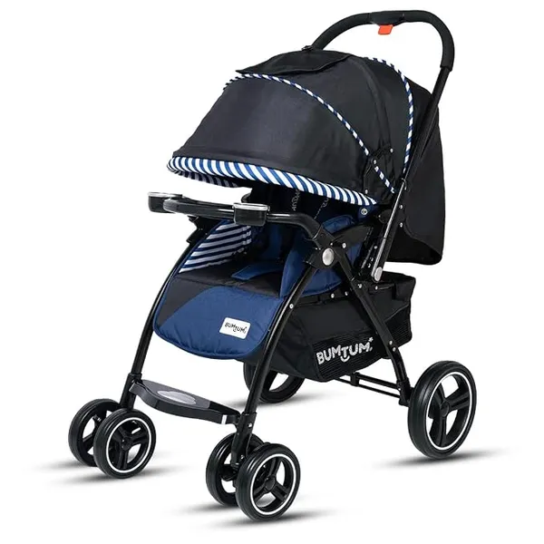 BUMTUM Premium Baby Stroller/Pram for 6 to 36 Months, Adjustable backrest, 360°Swivel Wheel, Large Storage Basket, Reversible Handlebar for Toddler & Kids(Navy Blue)