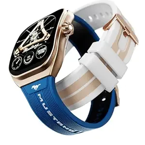 GOBOULT Mustang Muscle Smart Watch 2.01'' 3D Curved Display, Convertible Strap, Premium Metallic Crown, BT Calling, 600 Nits Brightness, AI Assistant, IP68 (Extra Starp, White Armor)