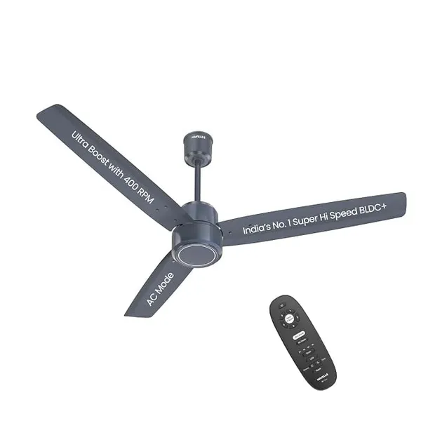 Havells EPIC STORM India's No. 1 Super Hi Speed BLDC+ Ceiling Fan|400 RPM|AC Mode|7 Speeds| Save Rs 1900 per year, 65% Less Electricity Consumption|32W Motor|3 Years Warranty (Denim Blue)