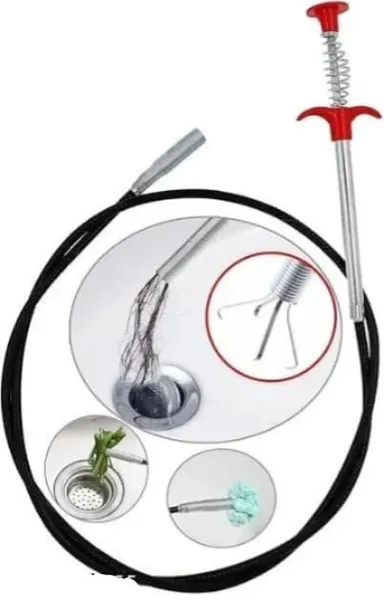 Stainless Steel Hair Catching Drain Cleaner Wire Spring Sink Cleaning Stick (160cm) (Red Colour)