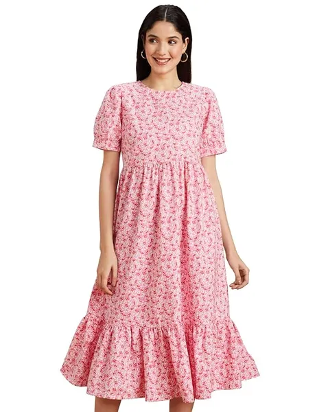 Amazon Brand - Symbol Women Rayon Fit and Flare One Piece Midi Length Dress (Available in Plus Sizes)