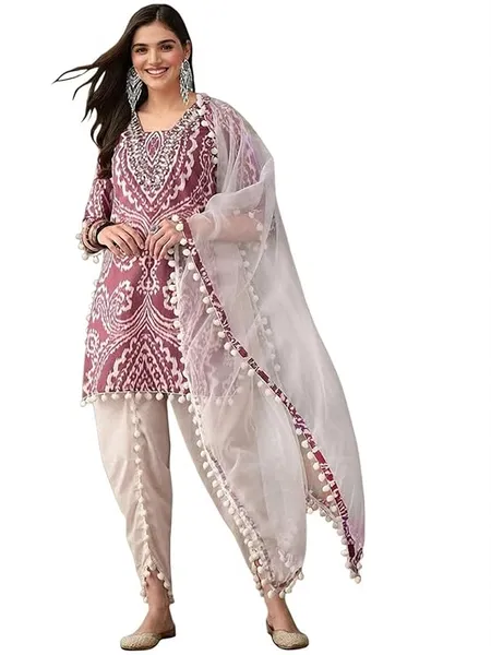 ishin Women Fushia Cotton Blend 3Pcs Kurta Set