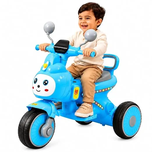 [ICICI/Axis CC] Blue Electric Ride-On for Kids | Battery Powered Toy with LED Lights | Auto Cut Charging | Bluetooth Music System | Outdoor Riding Toy | Fun Electric Ride-On Gift for Kids