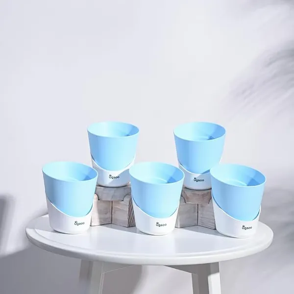 Ugaoo 4 Inch Atlantis Self Watering Planter - Set of 5 (Pastel Blue) | Flower Pots for Indoor Plants | Plastic Planter Pots | Decorative Pots for Living Room, Kitchen, Office | Planters for Home Decor