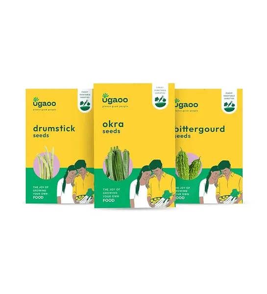 UGAOO Vegetable Seeds Combo Pack for Home Garden – Bitter Gourd, Drumstick & Okra