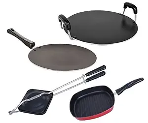 Nirlon Stain Resistance 4 Piece Non-Stick Aluminium Cookware Combo Set, CT12_GP(24)_RT_HT