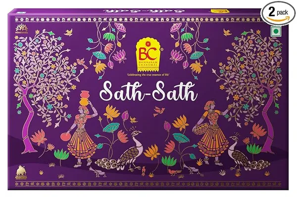 Bhikharam Chandmal - Sath Sath Diwali Gift Hamper - Indian Sweets - Besan Laddu 200 Gm, Soan Papdi 200 Gm - Ideal For Gifting - Pack of 1